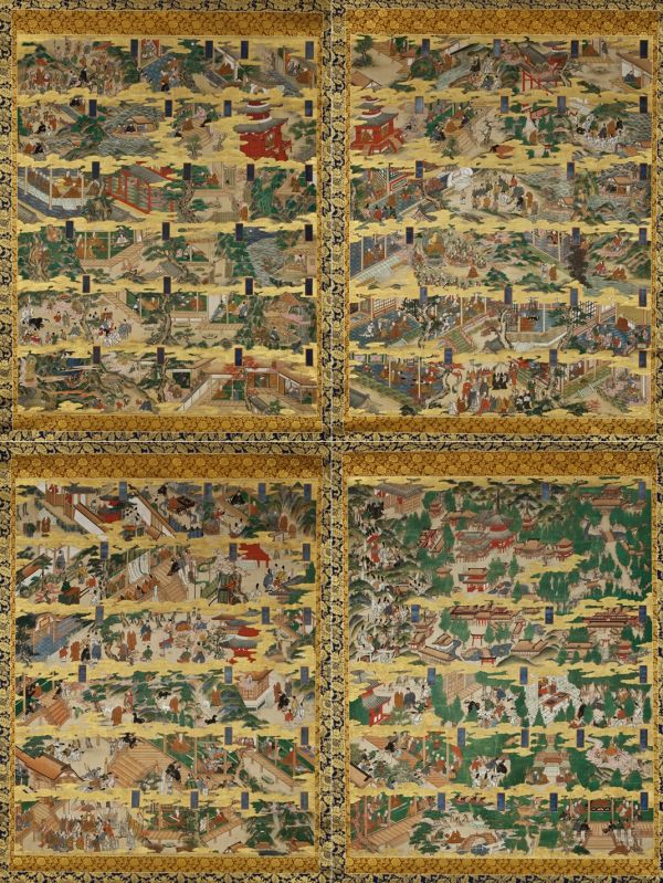 Four illustrated biography of Kobo Daishi<br>
Mid-Edo period（18th century）<br>
Silk gold clay richly colored painting<br>
