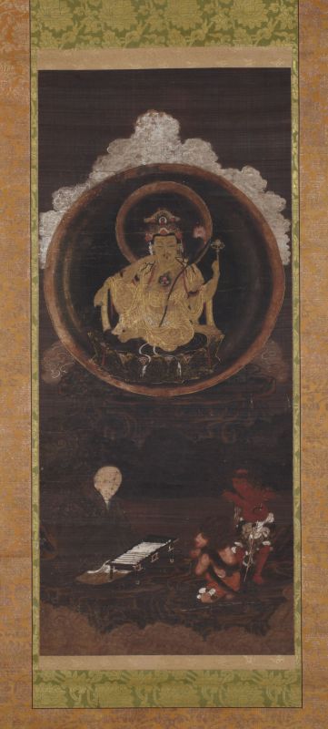 Shoshazan Nyoirin Kannon statue<br>
Muromachi period (14th century)<br>
Color on silk<br>
