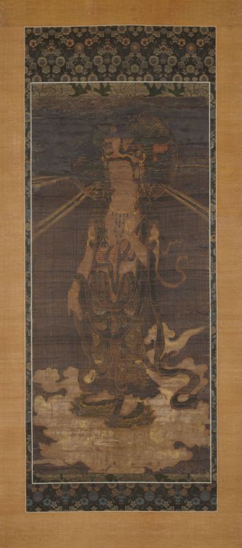Eleven-faced Kannon statue<br>
Muromachi Period（１４C）<br>
coloring on silk<br>
