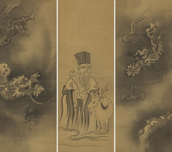 古礀明誉 寿老人・双龍図　三幅対 