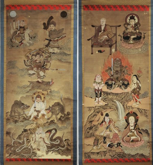 A pair of Shingon Buddhist paintings<br>
Portraits of Kobo Daishi, Fudo Myoo, En no Gyoja, and others