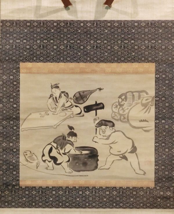 明誉古磵<br>
三福神餅搗図